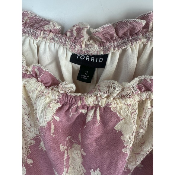 Torrid Mini Two Tone Lace Tiered Babydoll Dress Plus Size 2 2X Milkmaid Coquette - Picture 3 of 15